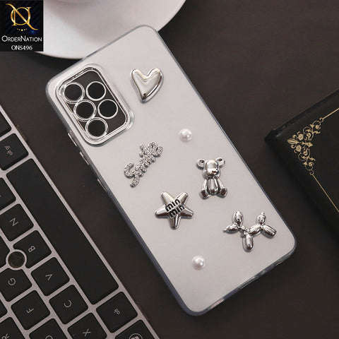 Samsung Galaxy A32 Cover - Silver - 3D Smile Cartoon Matte Shinny Case With Camera Protection Soft Border Case