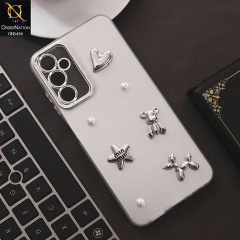 Samsung Galaxy A55 Cover - Silver - 3D Smile Cartoon Matte Shinny Case With Camera Protection Soft Border Case
