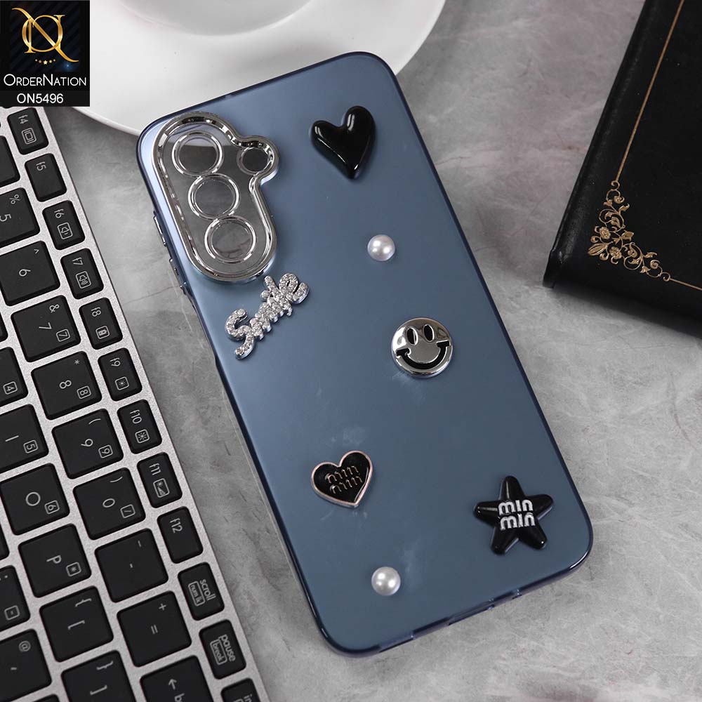 Samsung Galaxy A56 Cover - Blue -  3D Smile Cartoon Matte Shinny Case With Camera Protection Soft Border Case