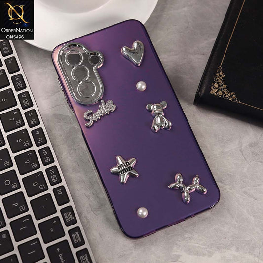 Samsung Galaxy A56 Cover - Purple -  3D Smile Cartoon Matte Shinny Case With Camera Protection Soft Border Case