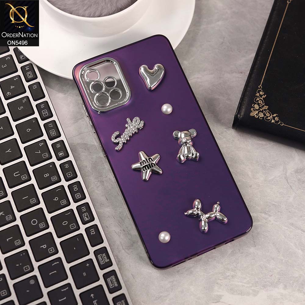 Samsung Galaxy A51 Cover - Purple -  3D Smile Cartoon Matte Shinny Case With Camera Protection Soft Border Case