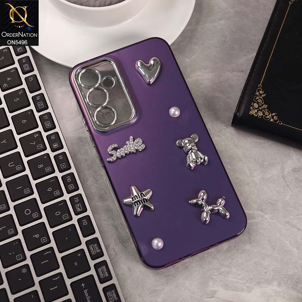Samsung Galaxy A54 Cover - Purple -  3D Smile Cartoon Matte Shinny Case With Camera Protection Soft Border Case