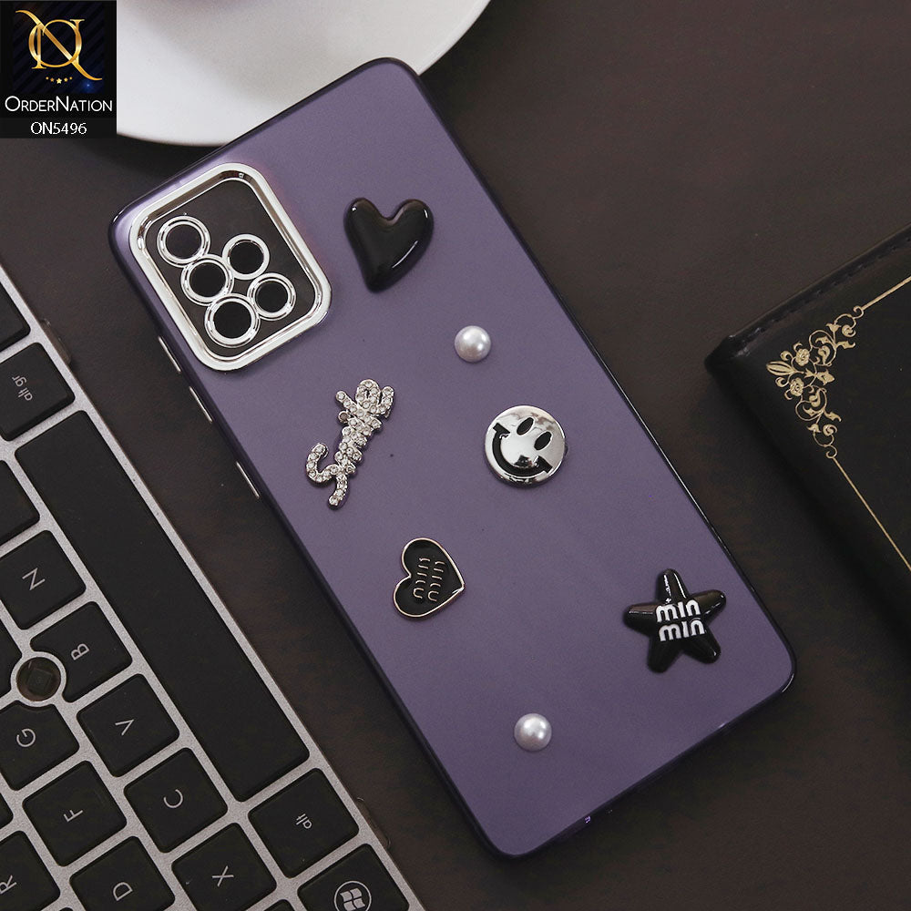 Samsung Galaxy A71 Cover - Purple - 3D Smile Cartoon Matte Shinny Case With Camera Protection Soft Border Case