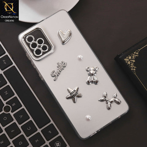 Samsung Galaxy A71 Cover - Silver - 3D Smile Cartoon Matte Shinny Case With Camera Protection Soft Border Case