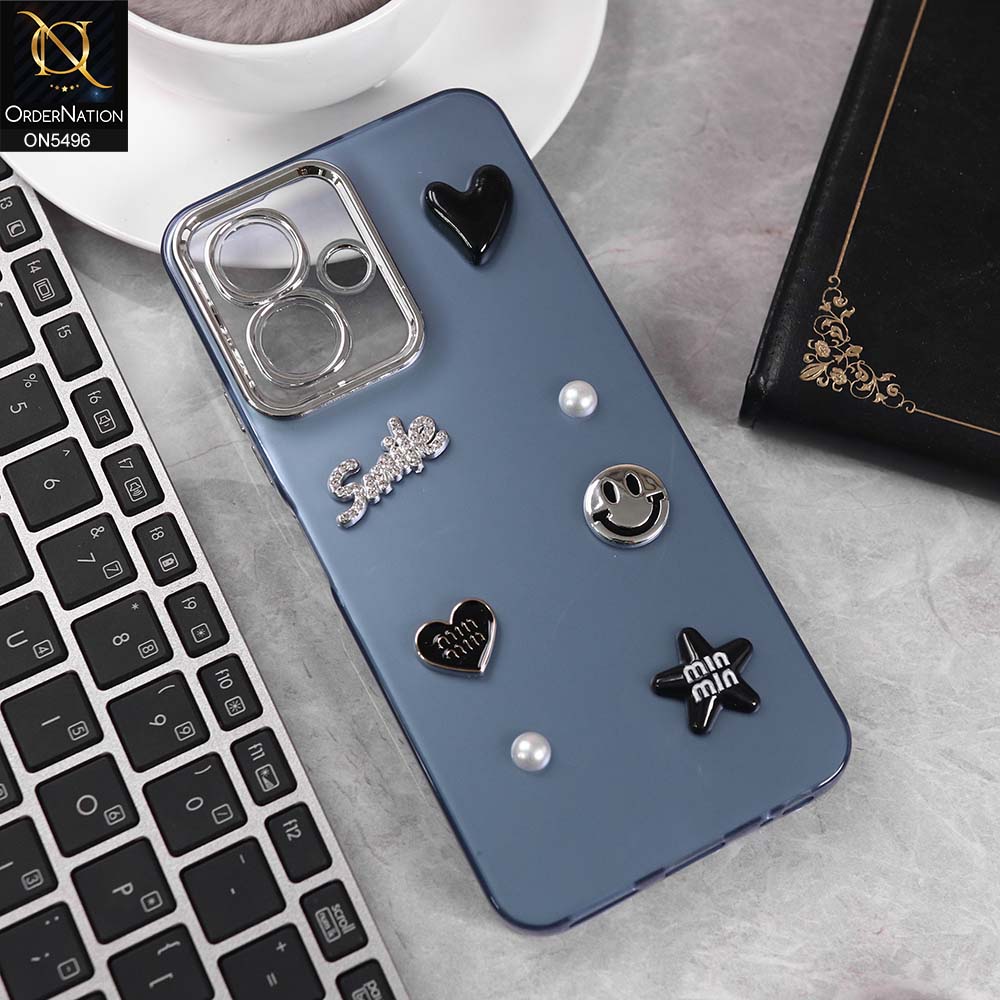 Infinix Smart 10 Cover - Blue -  3D Smile Cartoon Matte Shinny Case With Camera Protection Soft Border Case