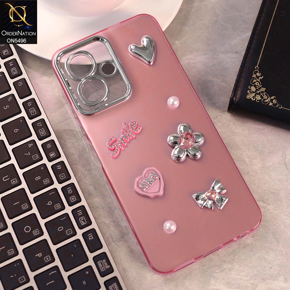 Infinix Smart 10 Cover - Pink -  3D Smile Cartoon Matte Shinny Case With Camera Protection Soft Border Case