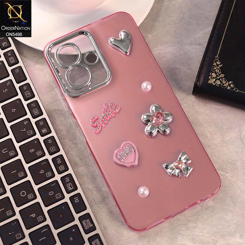 Infinix Smart 10 Cover - Pink -  3D Smile Cartoon Matte Shinny Case With Camera Protection Soft Border Case