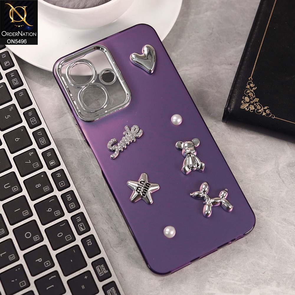 Infinix Smart 10 Cover - Purple -  3D Smile Cartoon Matte Shinny Case With Camera Protection Soft Border Case