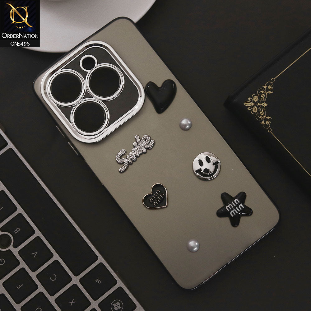 Infinix Smart 8 Pro Cover - Black - 3D Smile Cartoon Matte Shinny Case With Camera Protection Soft Border Case