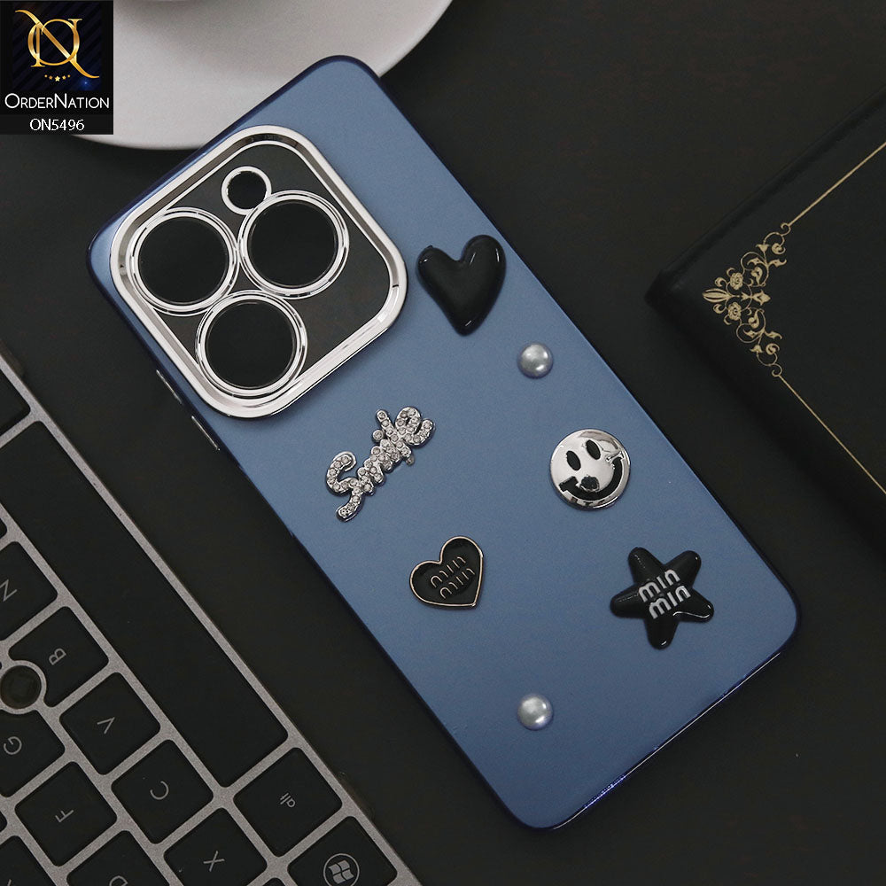 Infinix Smart 8 Pro Cover - Blue - 3D Smile Cartoon Matte Shinny Case With Camera Protection Soft Border Case