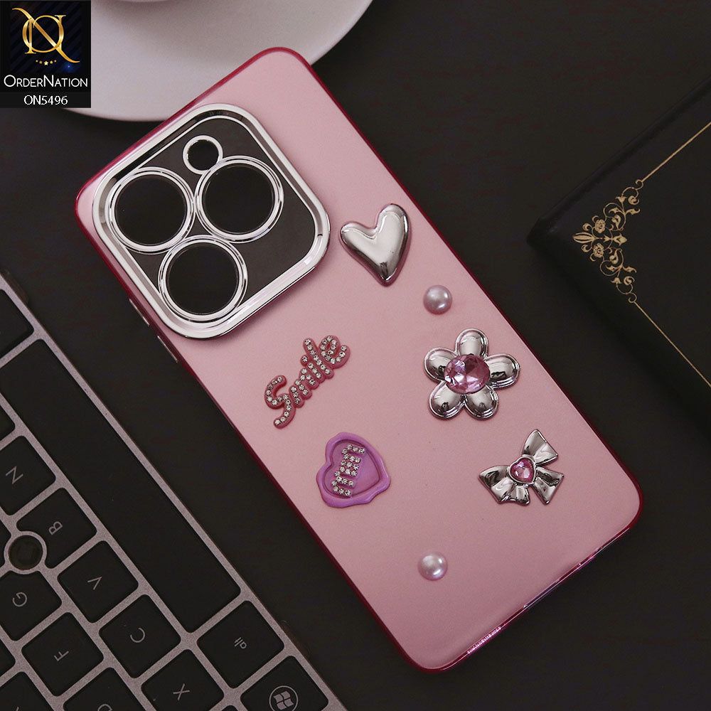 Infinix Hot 40i Cover - Pink - 3D Smile Cartoon Matte Shinny Case With Camera Protection Soft Border Case