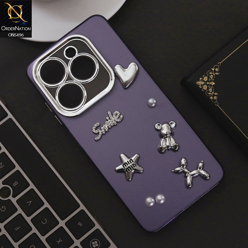 Infinix Smart 8 Pro Cover - Purple - 3D Smile Cartoon Matte Shinny Case With Camera Protection Soft Border Case