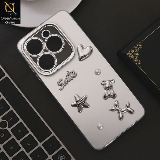 Infinix Smart 8 Pro Cover - Silver - 3D Smile Cartoon Matte Shinny Case With Camera Protection Soft Border Case