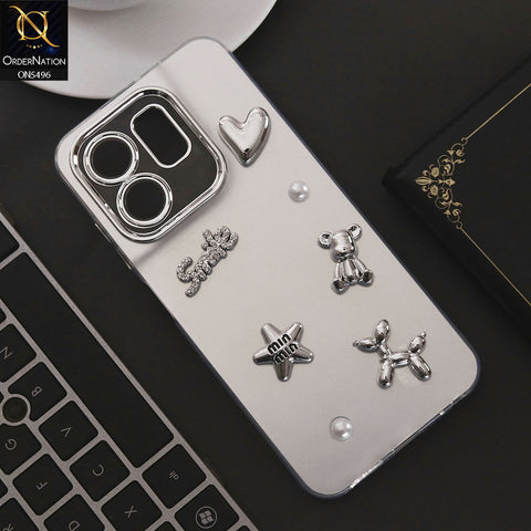Infinix Smart 9 HD Cover - Silver - 3D Smile Cartoon Matte Shinny Case With Camera Protection Soft Border Case