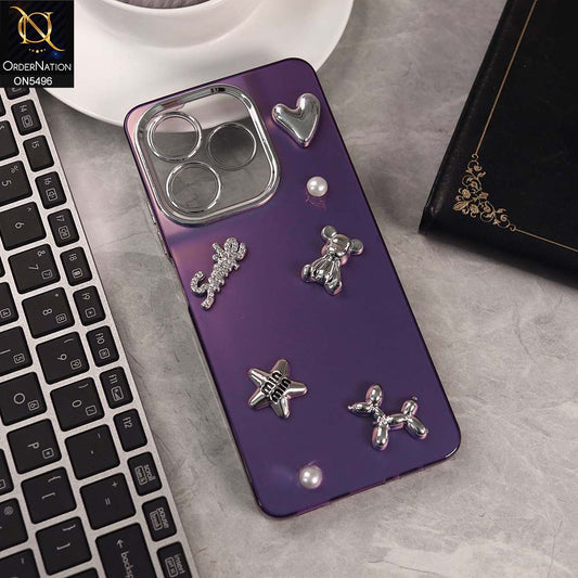 Tecno Spark 10C Cover - Purple -  3D Smile Cartoon Matte Shinny Case With Camera Protection Soft Border Case