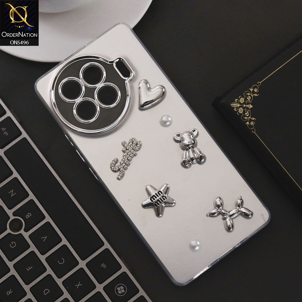 Tecno Spark 20 Pro Plus Cover - Silver - 3D Smile Cartoon Matte Shinny Case With Camera Protection Soft Border Case