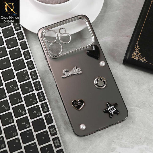 Tecno Spark 40 Cover - Black -  3D Smile Cartoon Matte Shinny Case With Camera Protection Soft Border Case