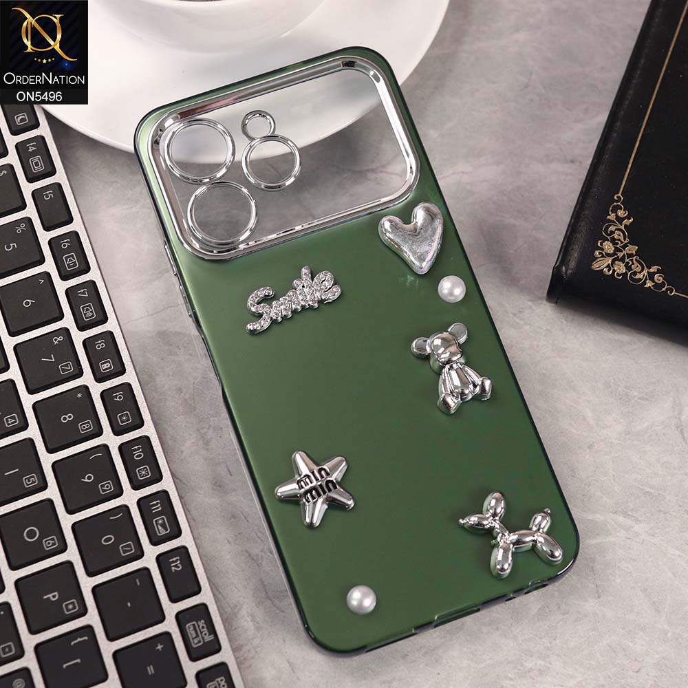 Tecno Spark 40 Cover - Green -  3D Smile Cartoon Matte Shinny Case With Camera Protection Soft Border Case