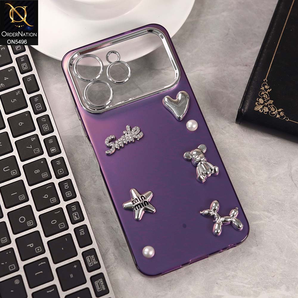 Tecno Spark 40 Cover - Purple -  3D Smile Cartoon Matte Shinny Case With Camera Protection Soft Border Case