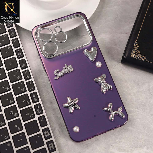 Tecno Spark 40 Cover - Purple -  3D Smile Cartoon Matte Shinny Case With Camera Protection Soft Border Case