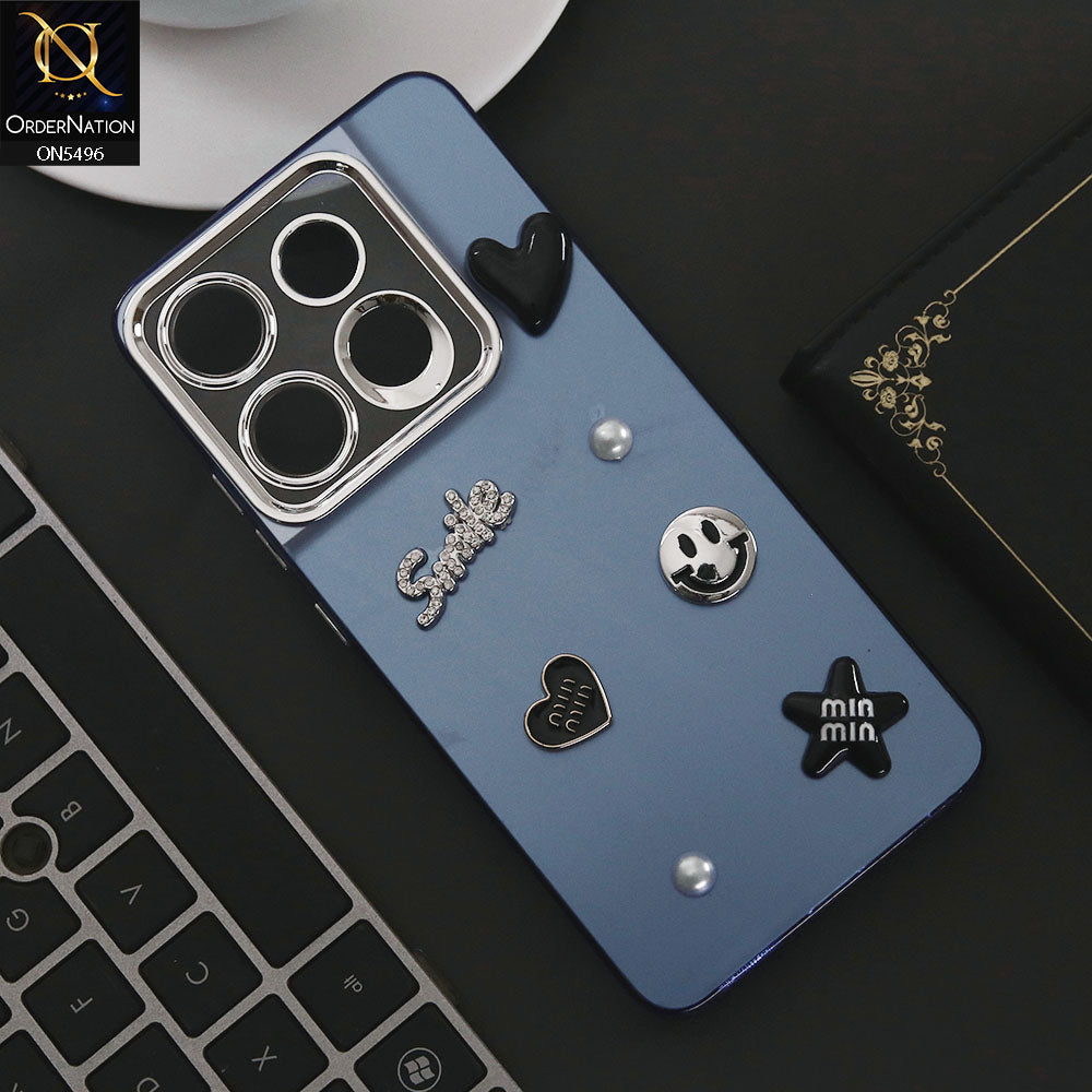 Tecno Pop 7 Pro Cover - Blue - 3D Smile Cartoon Matte Shinny Case With Camera Protection Soft Border Case