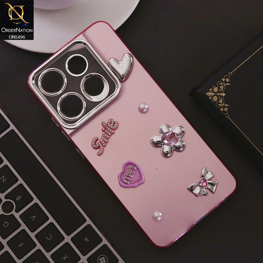 Infinix Smart 7 Plus Cover - Pink - 3D Smile Cartoon Matte Shinny Case With Camera Protection Soft Border Case
