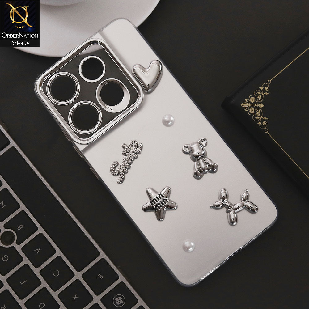 Infinix Smart 7 Cover - Silver - 3D Smile Cartoon Matte Shinny Case With Camera Protection Soft Border Case