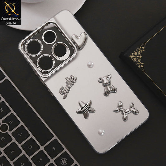 Tecno Spark Go 2023 Cover - Silver - 3D Smile Cartoon Matte Shinny Case With Camera Protection Soft Border Case