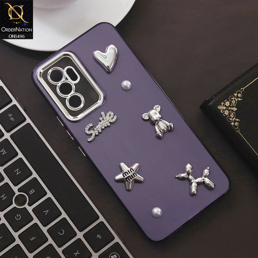 Vivo S10e Cover - Purple - 3D Smile Cartoon Matte Shinny Case With Camera Protection Soft Border Case