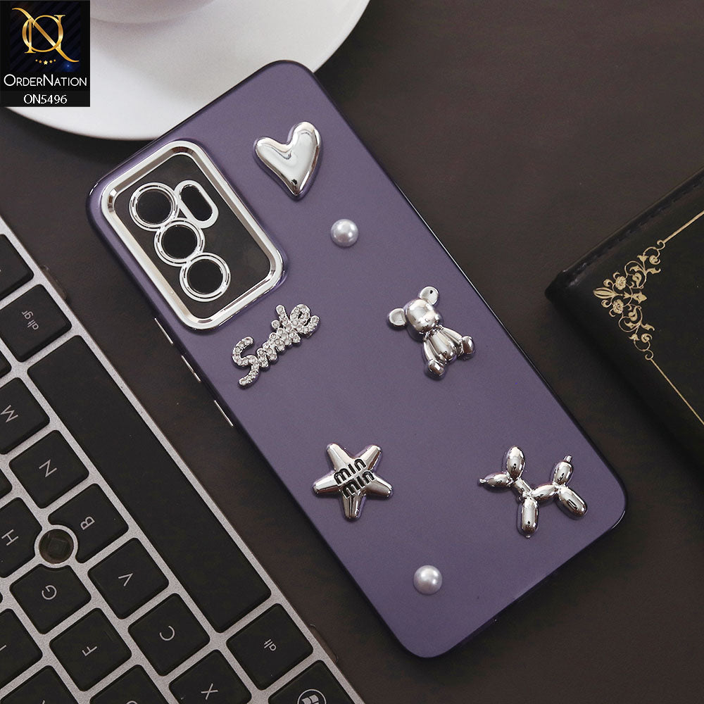 Vivo V23e Cover - Purple - 3D Smile Cartoon Matte Shinny Case With Camera Protection Soft Border Case