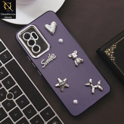 Vivo V23e Cover - Purple - 3D Smile Cartoon Matte Shinny Case With Camera Protection Soft Border Case