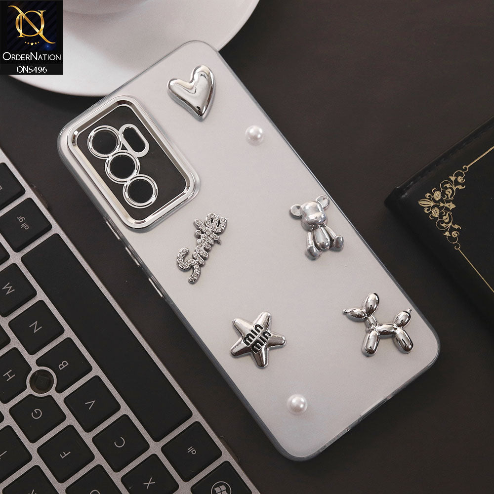 Vivo V23e 5G Cover - Silver - 3D Smile Cartoon Matte Shinny Case With Camera Protection Soft Border Case