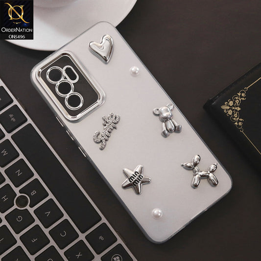 Vivo V23e 5G Cover - Silver - 3D Smile Cartoon Matte Shinny Case With Camera Protection Soft Border Case