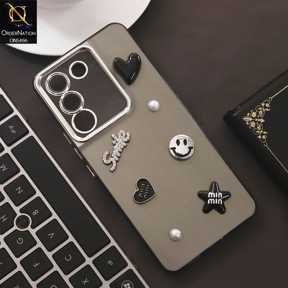 Vivo V29e Cover - Black - 3D Smile Cartoon Matte Shinny Case With Camera Protection Soft Border Case