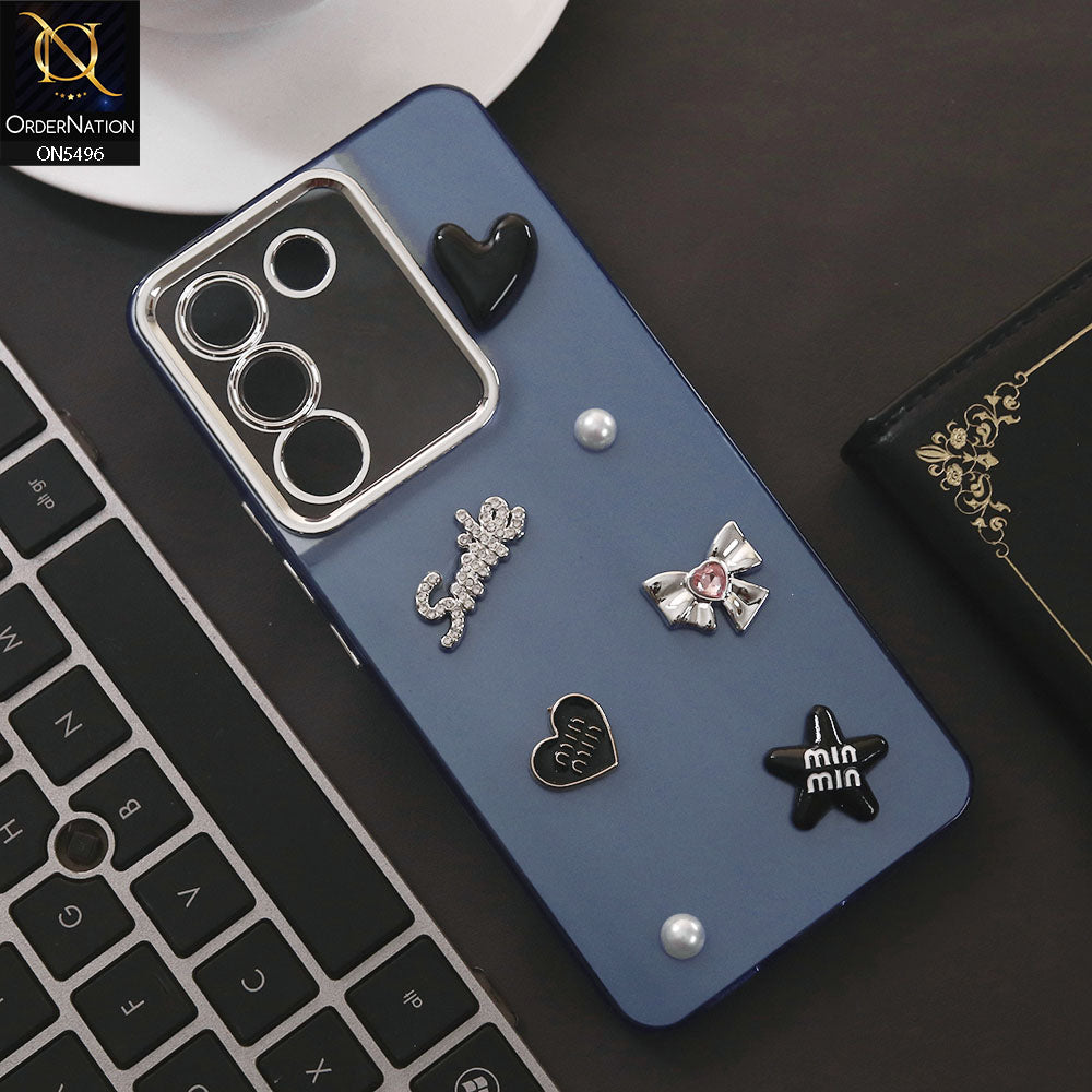Vivo V29e Cover - Blue - 3D Smile Cartoon Matte Shinny Case With Camera Protection Soft Border Case