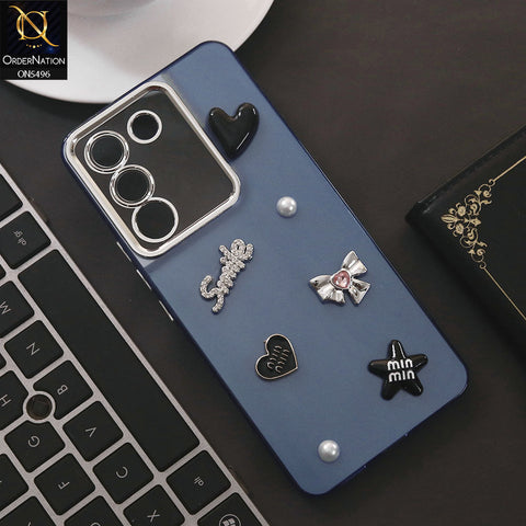 Vivo V29e Cover - Blue - 3D Smile Cartoon Matte Shinny Case With Camera Protection Soft Border Case