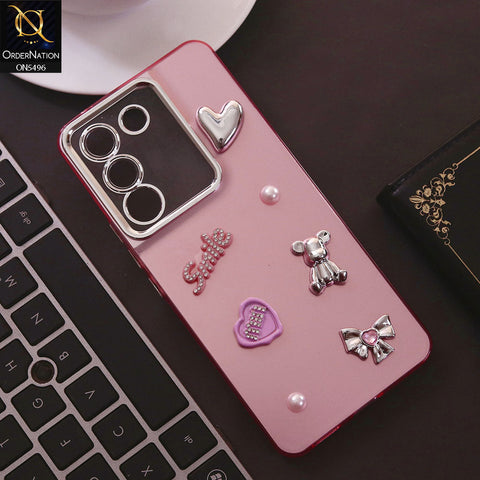 Vivo V29e Cover - Pink - 3D Smile Cartoon Matte Shinny Case With Camera Protection Soft Border Case