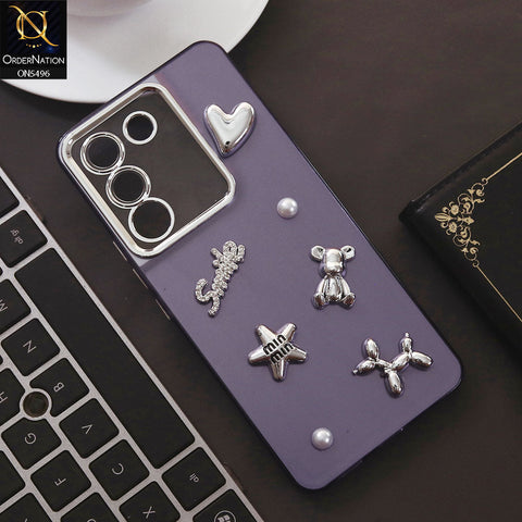 Vivo V29e Cover - Purple - 3D Smile Cartoon Matte Shinny Case With Camera Protection Soft Border Case