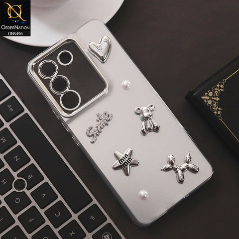 Vivo V29e Cover - Silver - 3D Smile Cartoon Matte Shinny Case With Camera Protection Soft Border Case
