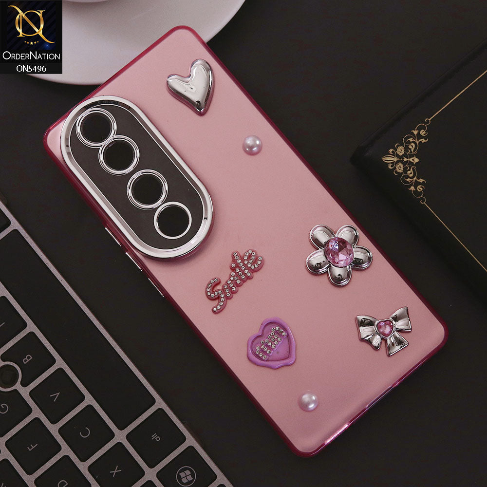 Vivo V40 Cover - Pink - 3D Smile Cartoon Matte Shinny Case With Camera Protection Soft Border Case