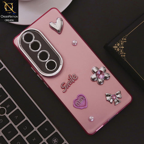 Vivo V40 Cover - Pink - 3D Smile Cartoon Matte Shinny Case With Camera Protection Soft Border Case