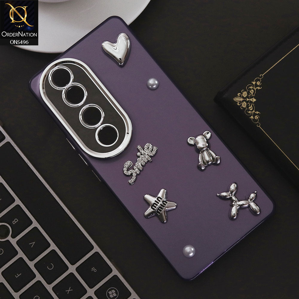 Vivo V40 Cover - Purple - 3D Smile Cartoon Matte Shinny Case With Camera Protection Soft Border Case