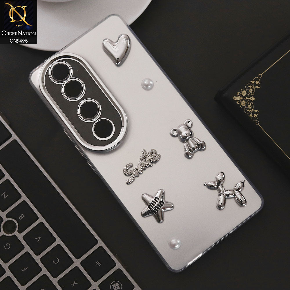 Vivo V40 Cover - Silver - 3D Smile Cartoon Matte Shinny Case With Camera Protection Soft Border Case