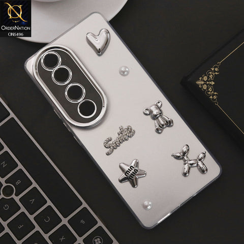 Vivo V40 Cover - Silver - 3D Smile Cartoon Matte Shinny Case With Camera Protection Soft Border Case