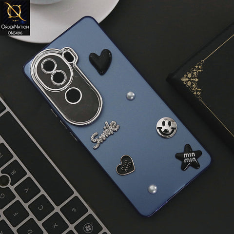 Vivo V40e Cover - Blue - 3D Smile Cartoon Matte Shinny Case With Camera Protection Soft Border Case