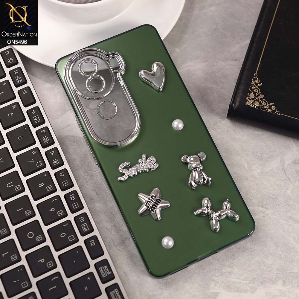 Vivo V40e Cover - Green -  3D Smile Cartoon Matte Shinny Case With Camera Protection Soft Border Case