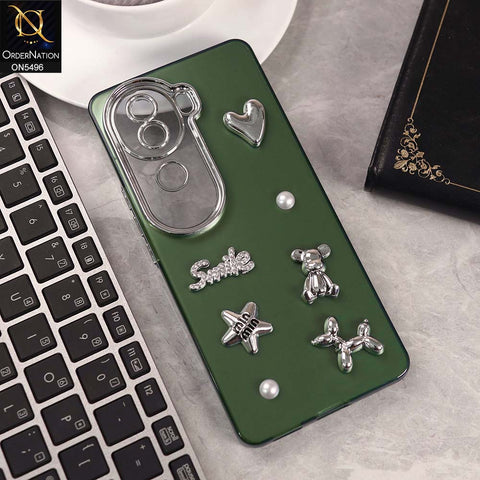 Vivo V40e Cover - Green -  3D Smile Cartoon Matte Shinny Case With Camera Protection Soft Border Case