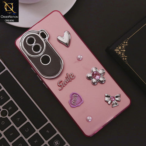 Vivo V40e Cover - Pink - 3D Smile Cartoon Matte Shinny Case With Camera Protection Soft Border Case
