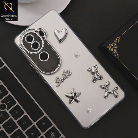Vivo V40e Cover - Silver - 3D Smile Cartoon Matte Shinny Case With Camera Protection Soft Border Case