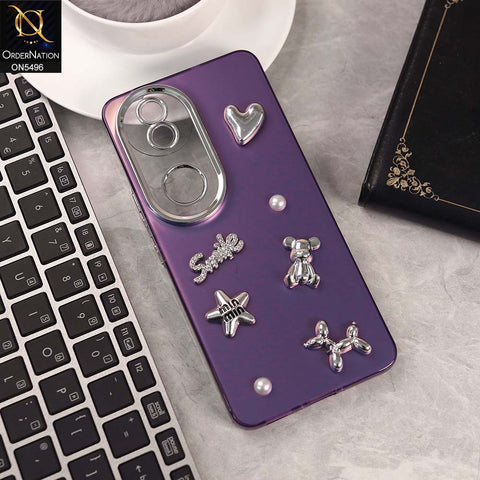 V50 Cover - Purple -  3D Smile Cartoon Matte Shinny Case With Camera Protection Soft Border Case
